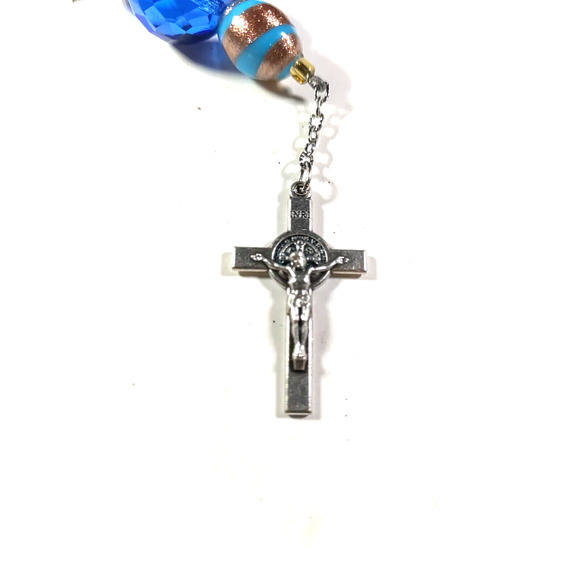 Cross Blue Beaded Keychain Long - Picture 4 of 7
